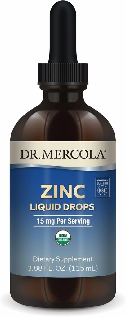 Dr. Mercola 亜鉛液体ドロップ - 免疫と臓器の健康をサポート - 15 mg 有機亜鉛液体ドロップ - USDA 有機 - NSF 認定 - 非GMO、グルテンフリー&大豆フリー - 3.88 fl oz (28 サービング)
