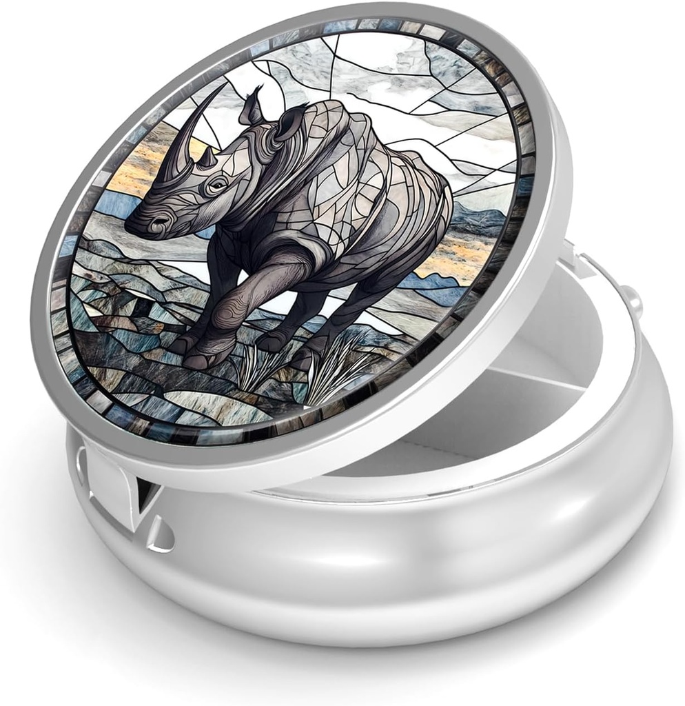 Pill Box-3 Compartment パーパス&ポケットミニメタルピルホルダー トラベルピルコンテナ サプリメント ビタミンBPAフリー(Rhinoceros)を保持する