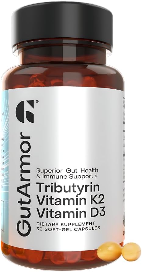 グット&ハートヘルス+免疫サポート  1ヶ月の供給  30ソフトジェルカプセル  純粋なブチレート350mg&ビタミンD3 2000IU&ビタミンK2 120mcg  心臓の健康  消化管サポート