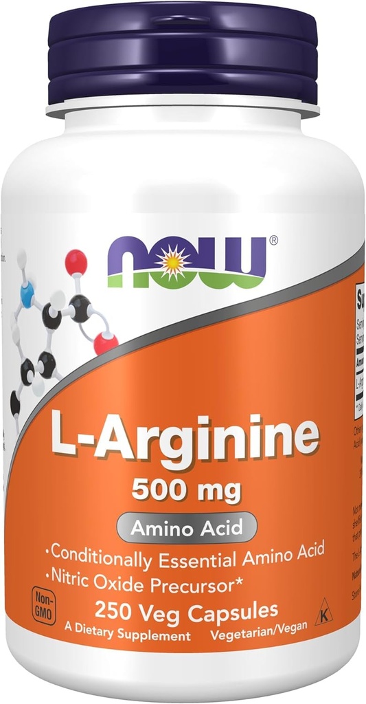 NOW L-アルギニン500mg、250ベジカプセル(パッケージは異なる場合があります