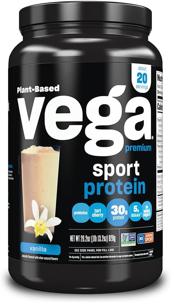 Vega Premiumスポーツプロテインバニラプロテインパウダー、ビーガン、非GMO、グルテンフリー植物ベースのプロテインパウダードリンクミックス、NSF認定スポーツ、29.2 oz