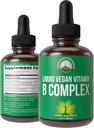 Bの複雑な液体はビーガンサプリメントをドロップします。 B3 Niacin、B6、B7 Biotin、B9 Folate、Methylcobalamin B12のベスト5 Bのビタミン。 毛、皮の釘、エネルギーのためのBコンプレックス。 大人、人、女性のため