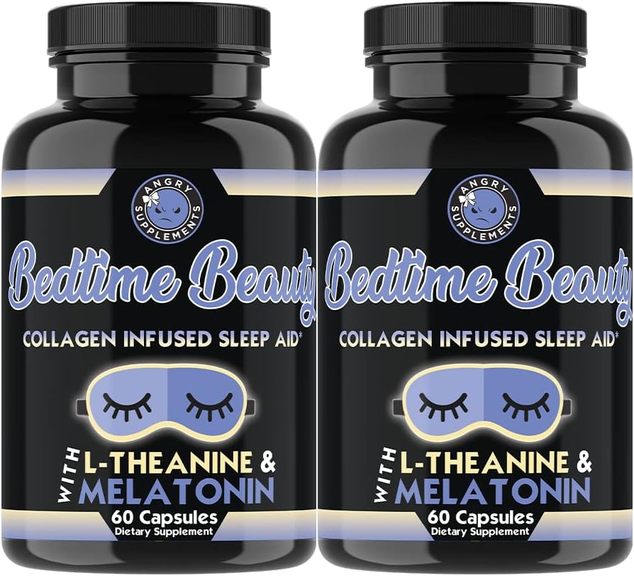 ベッドタイムの美、コラーゲンの注入された夜時間の睡眠の援助、L-テアニン、Melatonin、Angryの補足によるマグネシウム及びHyaluronic酸が付いているすべての自然な丸薬(2びん)