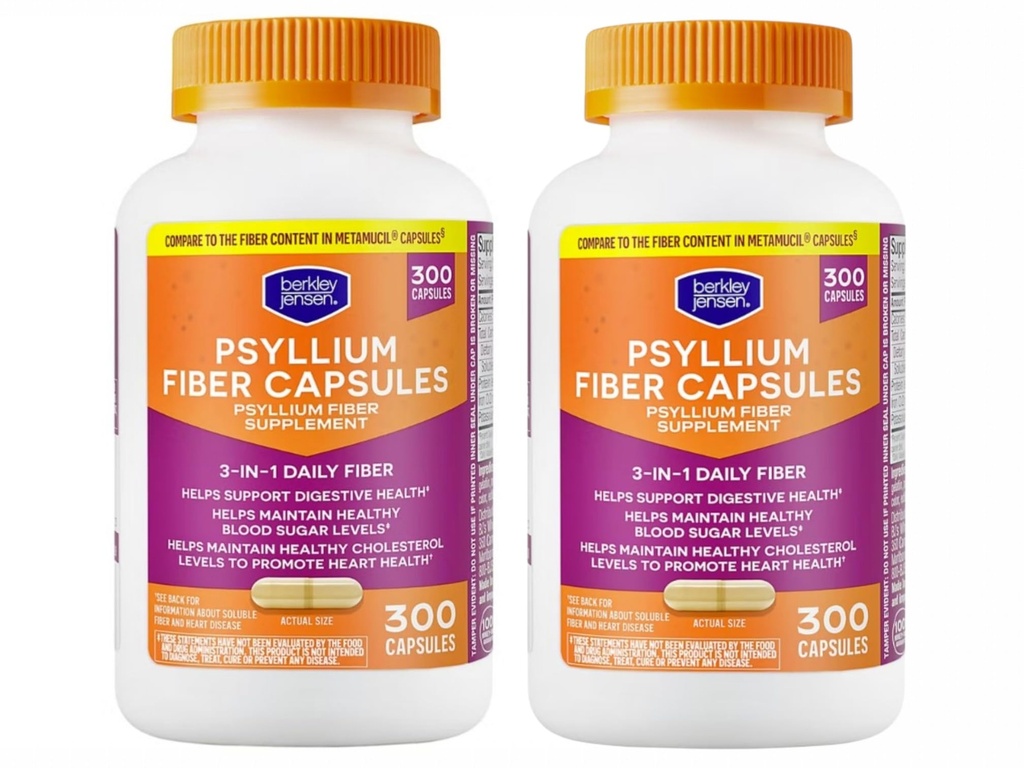 Berkley Jensenの毎日のPsylliumのハスクの補足(600 -計算)、人及び女性のための自然な繊維-全体的な消化器の健康のための繊維のカプセル、便秘、援助の栄養素の吸収、米国で作られる