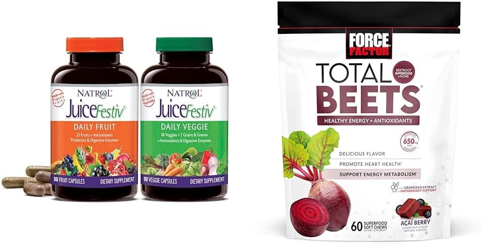 Natrol JuiceFestiv 毎日のフルーツ & 野菜と SelenoExcell と 全食品 [Phyto] Nutrients & Force Factor ビートルート、Nitrates、L-Citrulline、 Grapeseed Extract