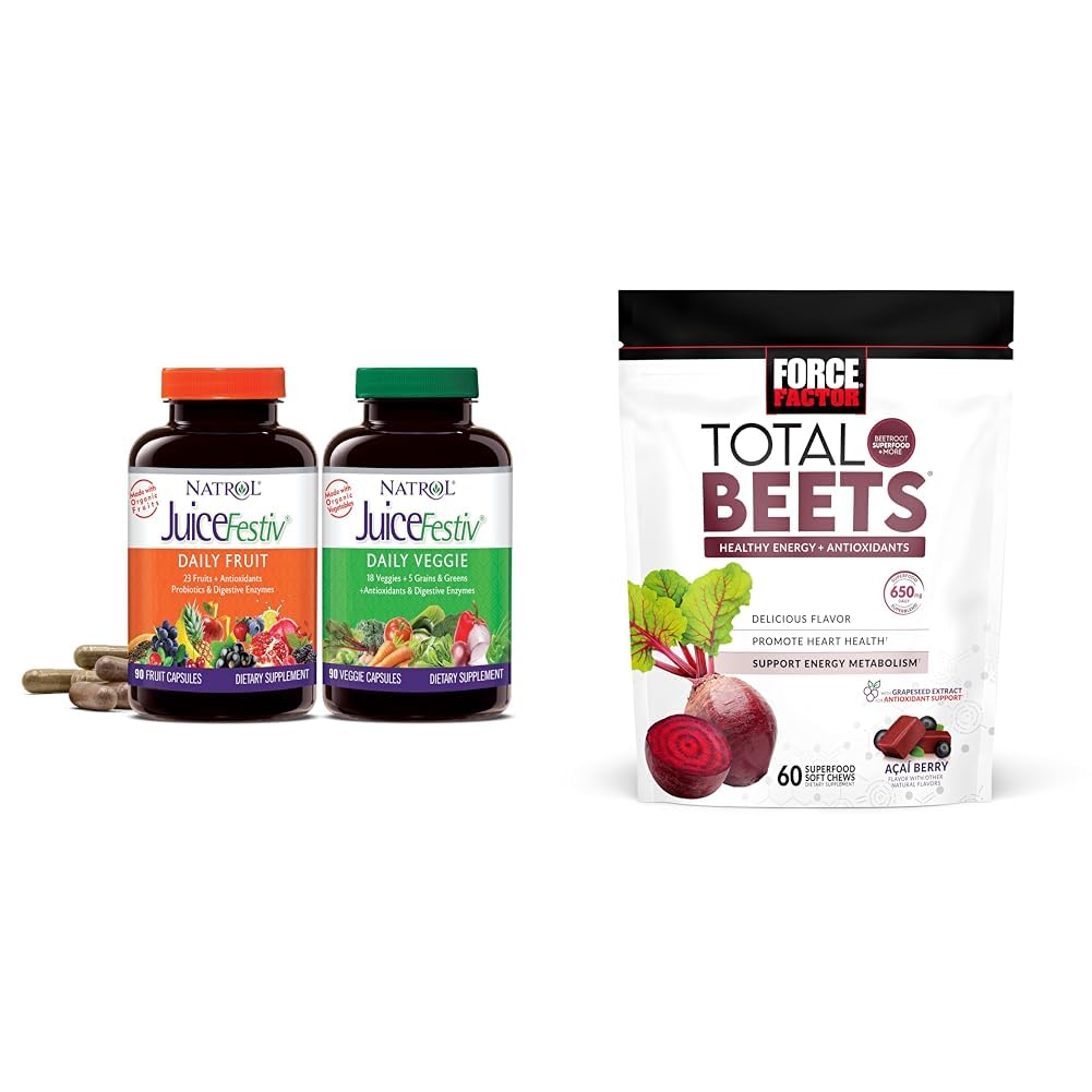 Natrol JuiceFestiv 毎日のフルーツ & 野菜と SelenoExcell と 全食品 [Phyto] Nutrients & Force Factor ビートルート、Nitrates、L-Citrulline、 Grapeseed Extract