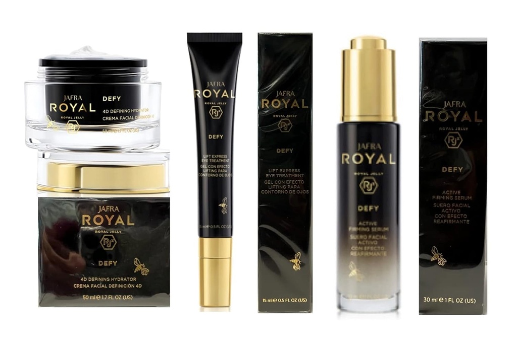 Jafra Royal Jelly Defy Trio-4D Defin Hydrator/Active Firming Serum/Eye の処置