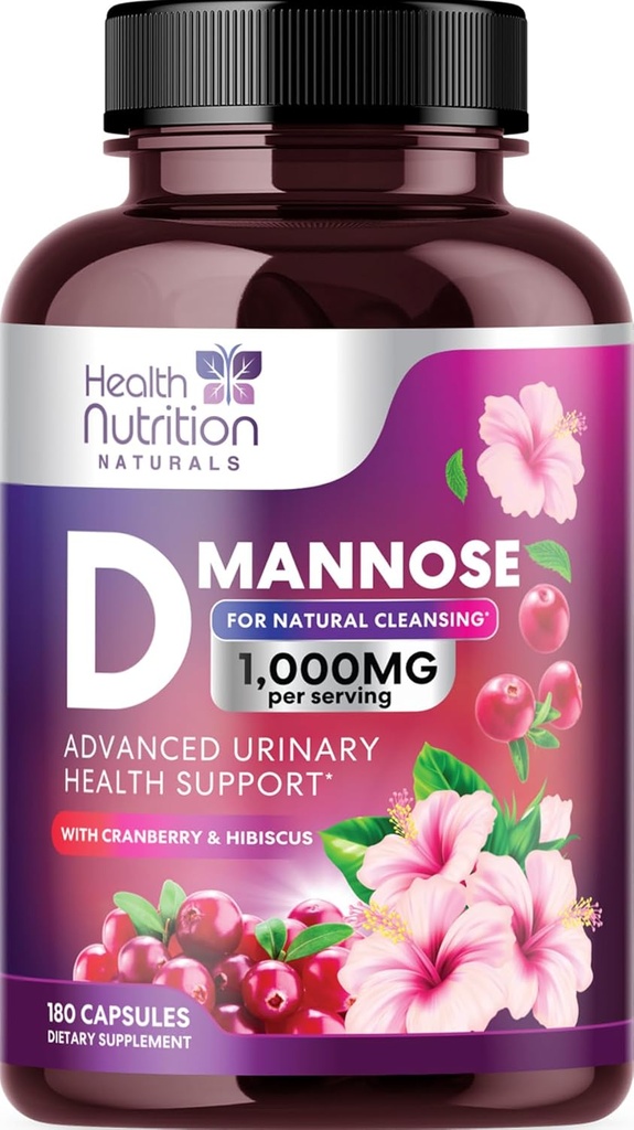 D-Mannoseサプリメント 1,350mg - クランベリー、ハイビスカス&タンポ - ファーストアクティビティ、女性と男性のための自然な尿路面電車と膀胱のサポート - フラッシュ&クレンジング不純物 - 非GMO、ビーガン - 180カプセル