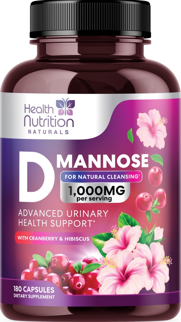 D-Mannoseサプリメント 1,350mg - クランベリー、ハイビスカス&タンポ - ファーストアクティビティ、女性と男性のための自然な尿路面電車と膀胱のサポート - フラッシュ&クレンジング不純物 - 非GMO、ビーガン - 180カプセル