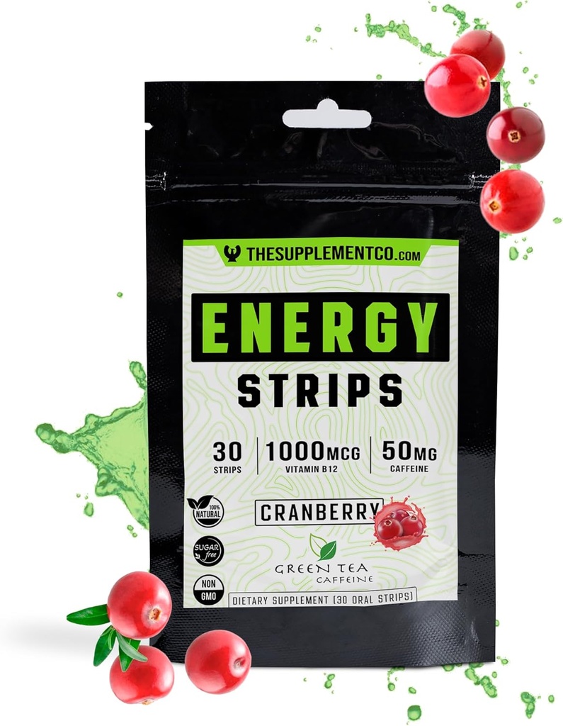 エネルギー ストリップ - 50 Mg の Caffiene - 速い吸収物 100% すべての自然な方式-クランベリー味- 30 のストリップ-