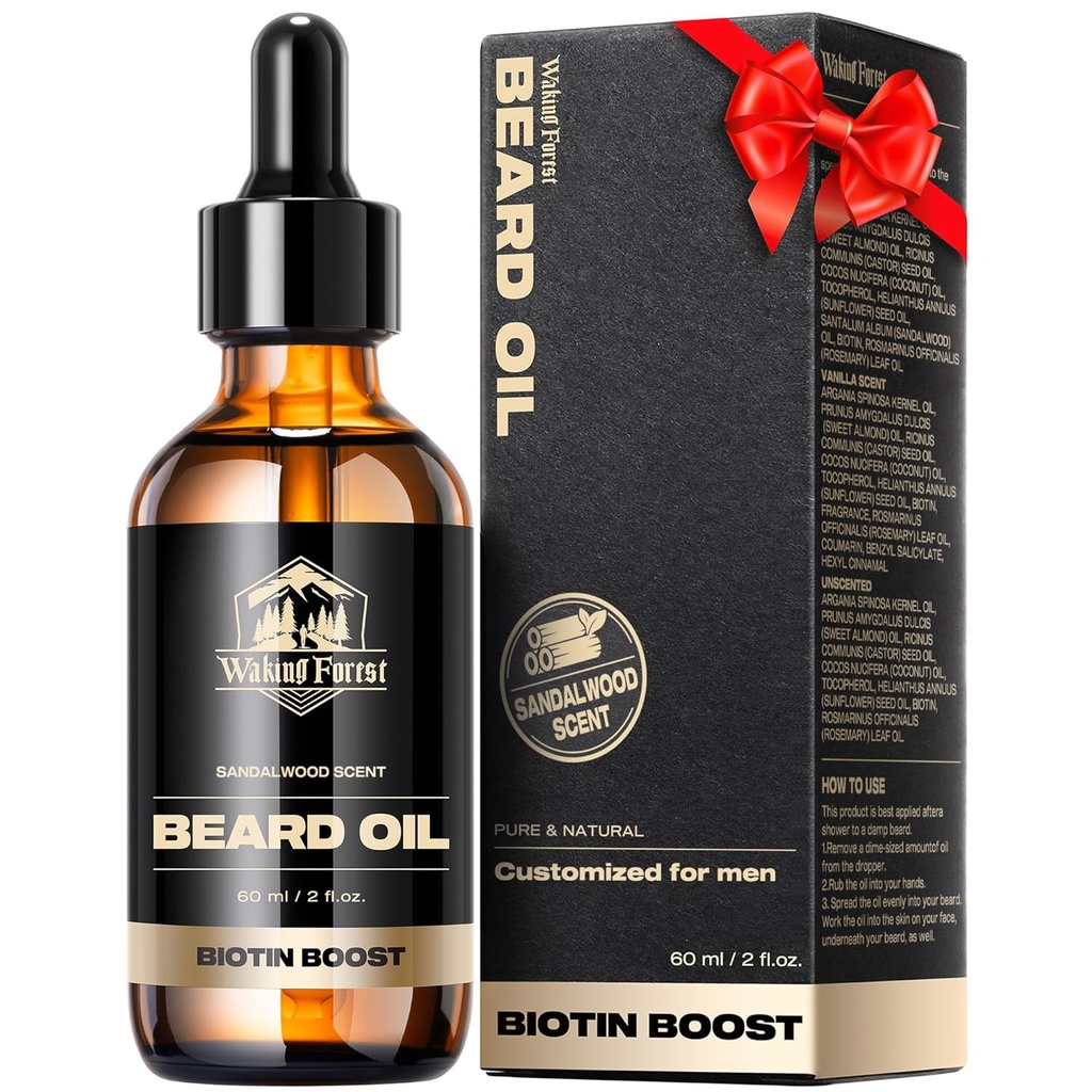 Waking Forest Beard Growth Oil - ビタミンE、ローズマリー&キャスター付きBiotin Sandalwood Oil with thicker、Softer、Stronger Beards(2oz)