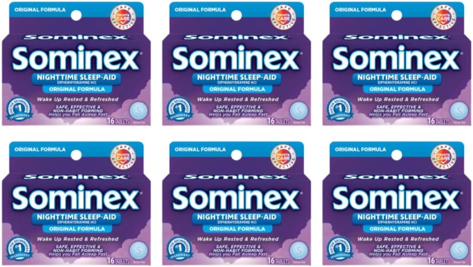 Sominex Nighttime Sleep-Aid with Diphenhydramine HCl 25 mg, オリジナルフォーミュラ, 16錠, (6パック)