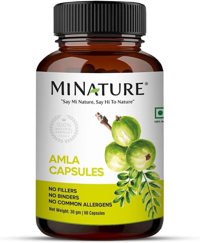 Amlaカプセル(Amla Fruit Powder Capsule) by mi Nature|アマラキフルーツ、インドのグーズベリー | 60 Vag Capsules、500mg 1ヶ月サプライ | 純粋で自然な | 原材料、ビーガン、グルテンフリー|インド製
