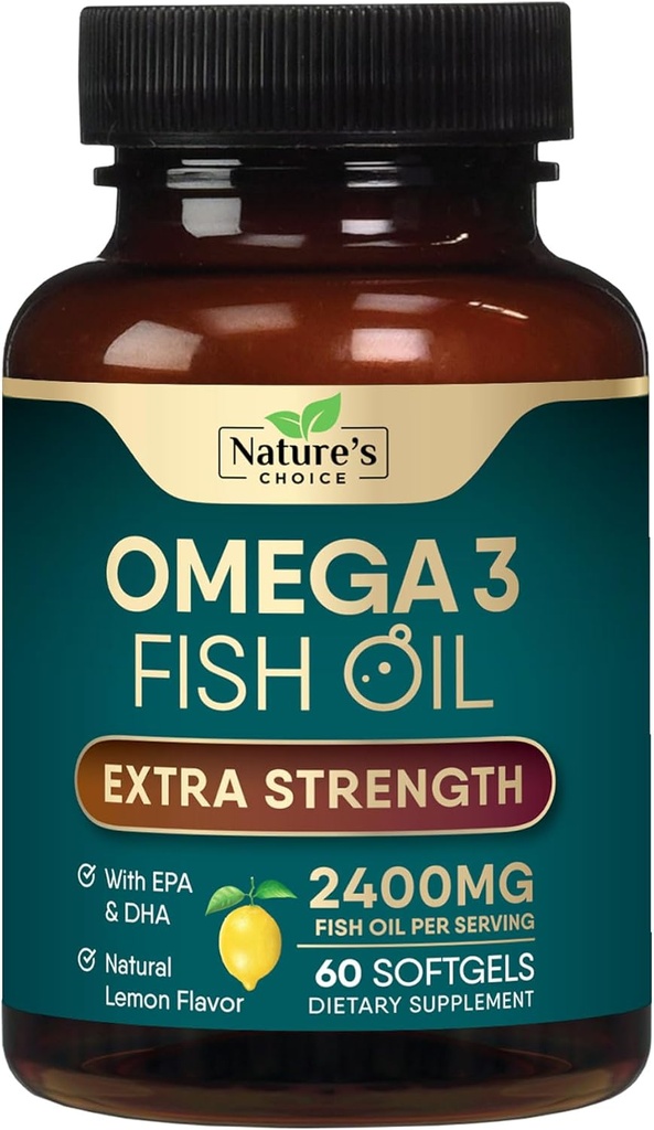 Omega 3の魚油の補足2400のmg -三重の強さEPA及びDHAの魚油オメガ3の必要な脂肪酸はSoftgels、頭脳及び中心の健康サポート補足、グルテンフリーのGMO、60のSoftgelsを補います