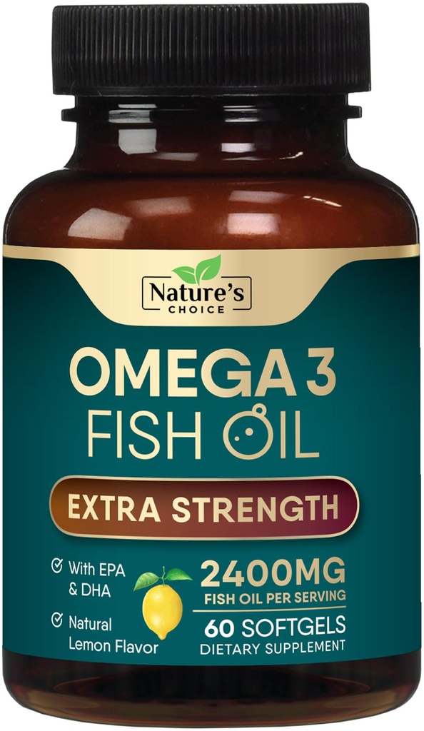 Omega 3の魚油の補足2400のmg -三重の強さEPA及びDHAの魚油オメガ3の必要な脂肪酸はSoftgels、頭脳及び中心の健康サポート補足、グルテンフリーのGMO、60のSoftgelsを補います