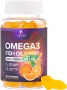 Omega 3 魚油グミー - 心の健康サポートオメガ 3 高吸収 DHA と EPA の大人と子供のためのガミーサプリメント, 関節 & 脳サポート, おいしいオレンジ風味魚油ビタミン, 60 グミ