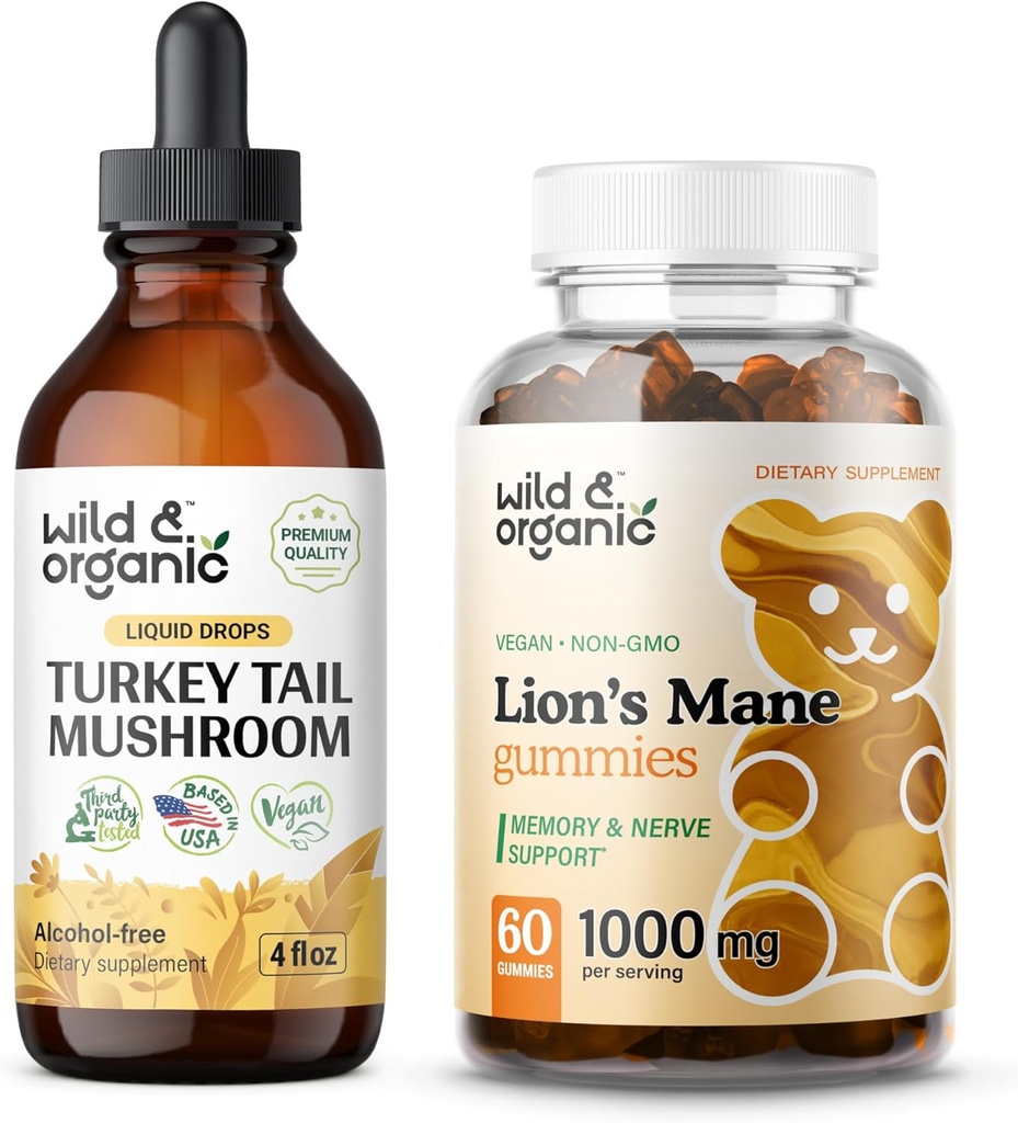 ワイルド&オーガニックトルコテールTincture 4 fl oz & Lion's Mane Gummies