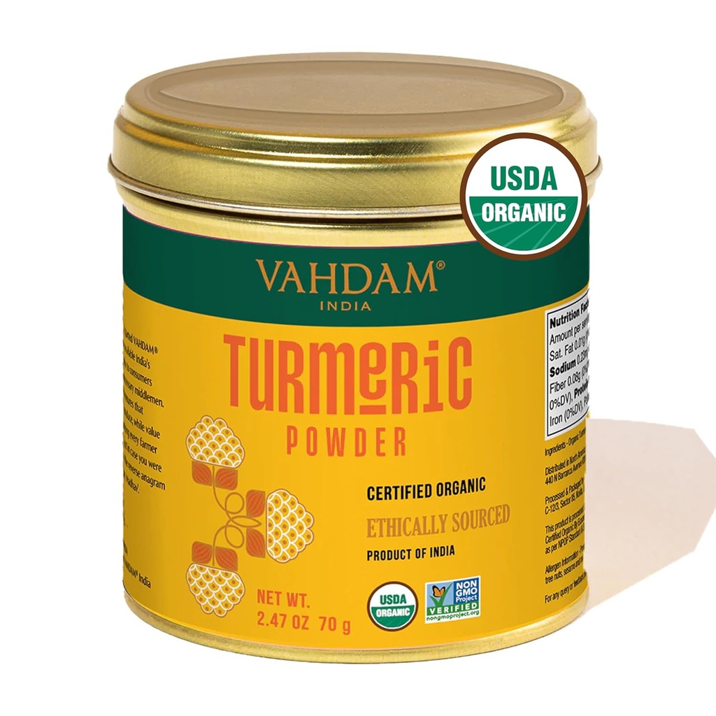 VAHDAM、オーガニックターメリックパウダー w/ハイカークミン(2.47oz) USDA Organic、100% Raw from India | グルテンフリー、非GMO | プレミアム品質&アロマ | シングルオリジンスパイス | ソースから直接