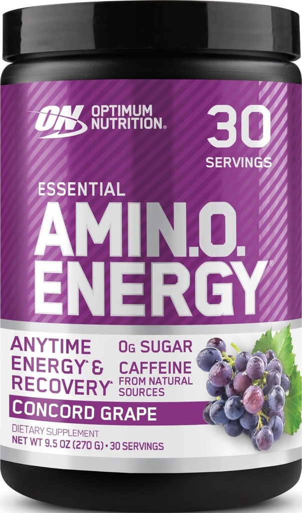 最適栄養アミノエネルギー - 緑茶、BCAA、アミノ酸、ケトフレンドリー、グリーンコーヒーエキス、エネルギーパウダー - コンコルドグレープ、30サービングとプレワークアウト