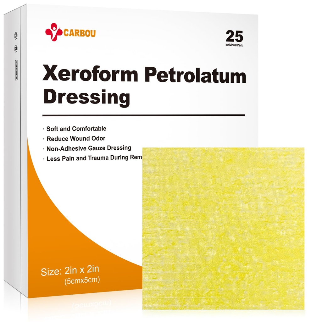 Carbouの医学のXeroformの石油ドレッシング2" x2」、25の個々のパック、非高度のガーゼ パッド、傷の心配のための柔らかい良い網のガーゼ パッチ、焼跡、レースレーション、皮の穀物及び外科化粧水
