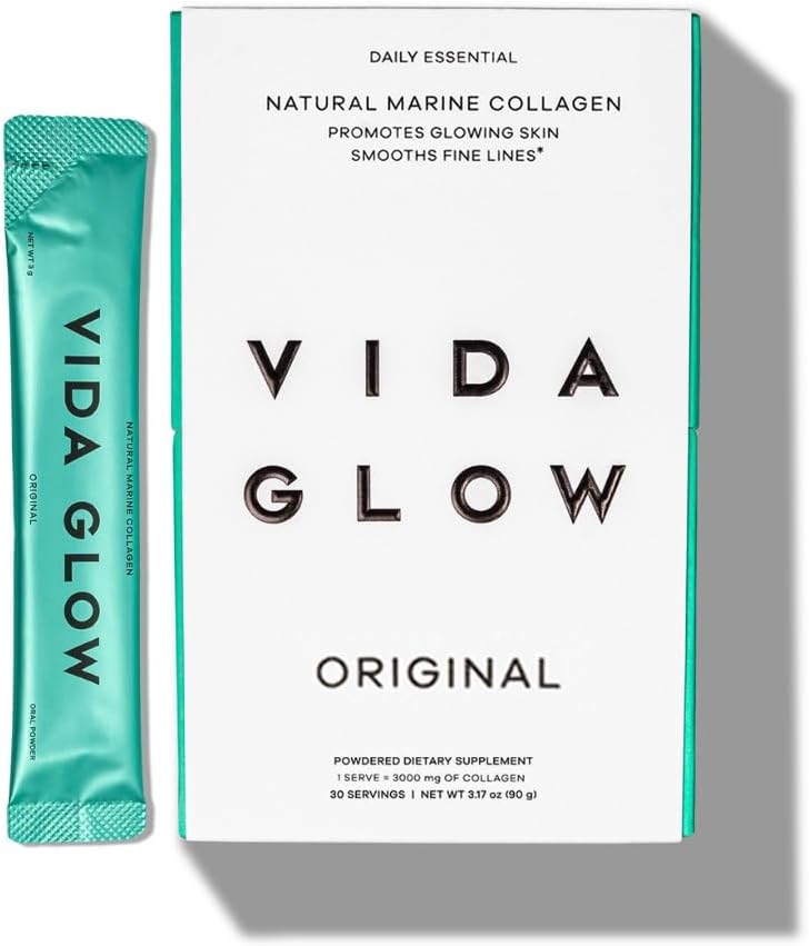 Vida Glowの海洋のコラーゲンの粉-コラーゲンのペプチッドが付いている反老化の補足、促進します成長の皮、強い釘、健康な毛  30のサービング、元の味