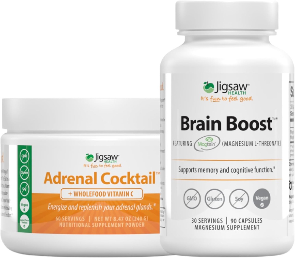 Jigsaw Health Bundle | Adrenal Cocktail, 60 Servings (Jar), and Brain Boost, 90 Capsules