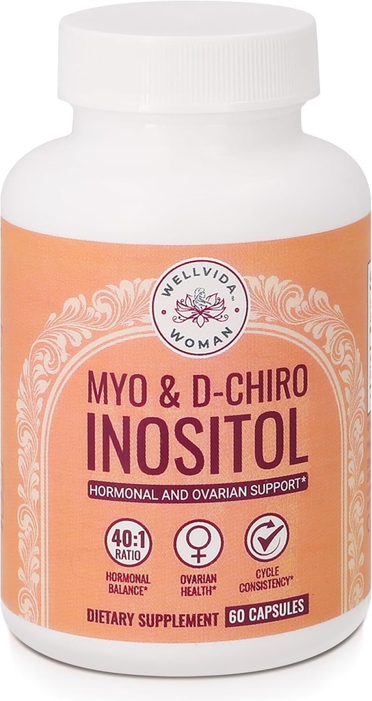 Myo-Inositol&D-Chiro Inositolサプリメントボトル(60カプセル)40:1オバリアンサポートマイオイノシトールのための比率カプセル1000mg&D-Chiro 25mgイノシトールカプセルw / カロノシトール - 女性のための毎日のイノシトール