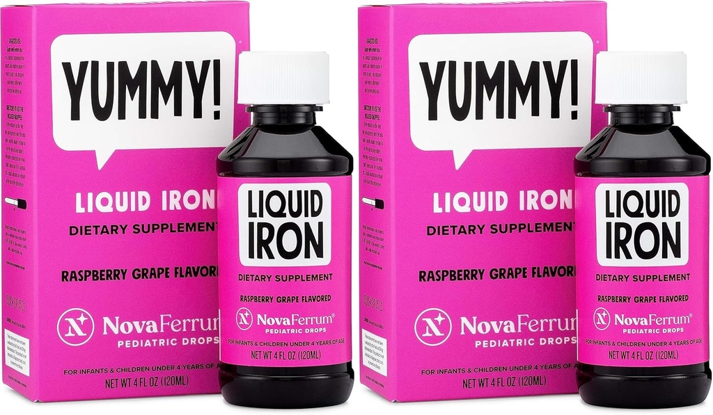 NovaFerrumの小児科は乳鉄の補足を乳剤およびトドル4のflのoz (120のmL)落とします- 2のラズベリーのブドウ-のパック