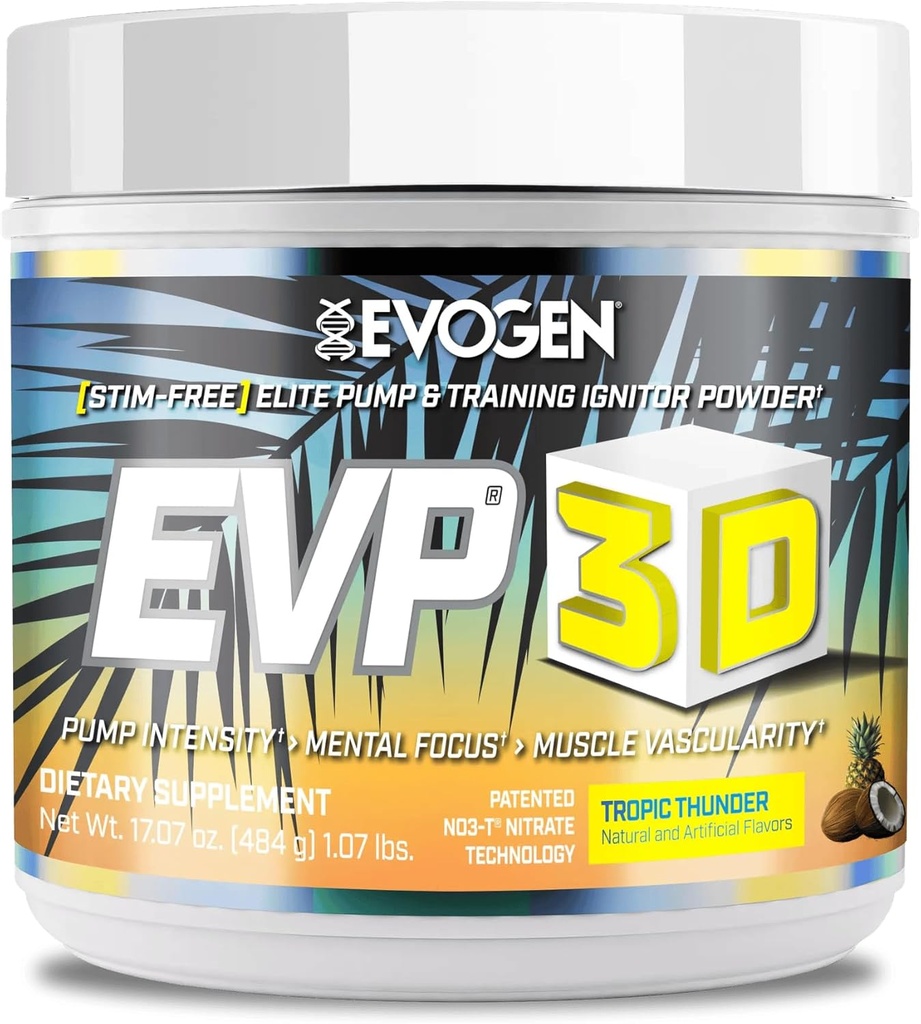 Evogen EVP 3D - 男性と女性のための刺激的で自由なプレワークアウトの粉 | 砂糖はエネルギー及びポンプのためのベータアランナインそしてクレアチンと自由な非刺激的なプレワークアウト | トロピックの雷 | 40 のサービングに与えます