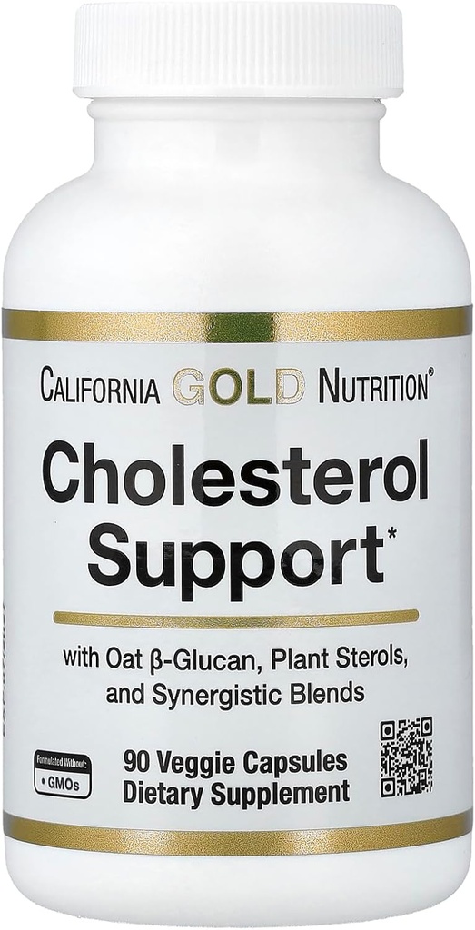 California Gold Nutrition Cholesterol Support with Oat ß-Glucan Concentrate, Plant Sterols, Veggie & Digestive Blend, 90 Veggie Capsules