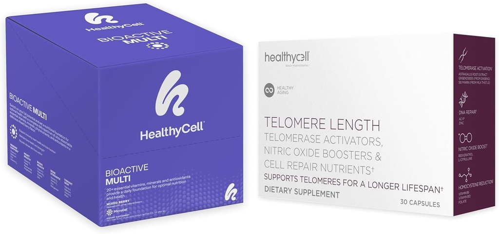 Healthycell Telomere Length Healthy Aging Supplement + Bioactive Multivitamin for Women & Men Bundle
