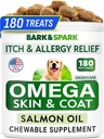 犬のためのBARK&SPARK Omega 3 - 180魚油は、犬の寝具、皮膚アレルギーの咀嚼、痛みの軽減、ホットスポットの治療 - 関節の健康 - 皮膚とコートサプリメント - EPA&DHA脂肪酸 - サーモンオイル