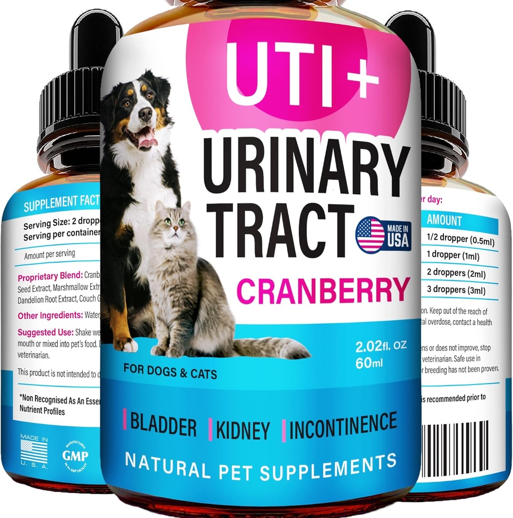 猫と犬のUTI治療 - UTI薬とペットのための尿路感染症の治療 - 腎臓サポート - 犬の侵入のための膀胱制御 - 猫UTI救済 - クランベリーサプリメント - 米国メイド - 2fl.oz