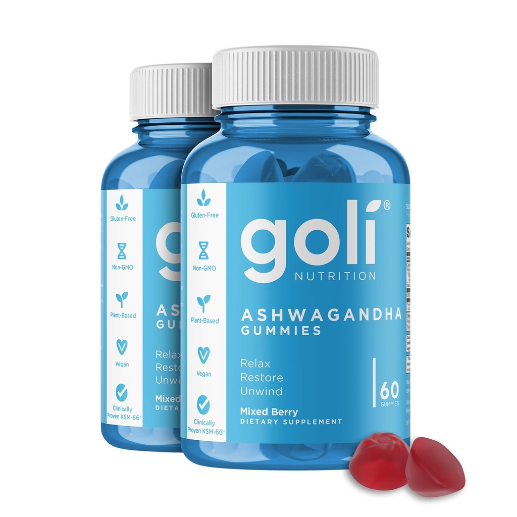 Goli Ashwagandha&ビタミンDギーミー120カウント - リラックスしてください。 復元。 ノーウィンド。 (ミックスベリー、KSM-66、ビーガン、植物ベース、非GMO、グルテンフリー&ゼラチン無料)、パック2