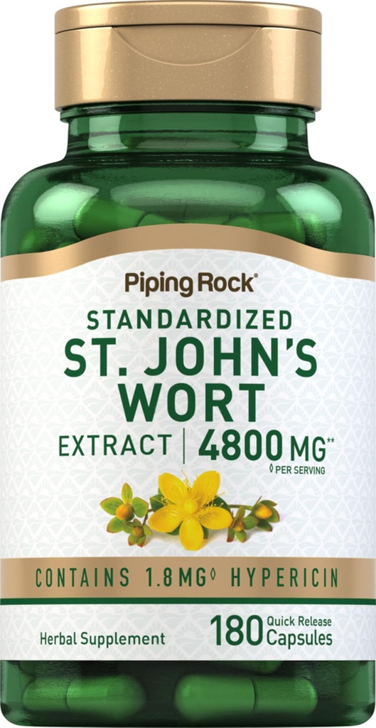 パイピングロックセントジョンズワートカプセル | 4800 mg | 180丸薬 | 女性・男性向けエキストラサプリメント | 非GMO、グルテンフリー