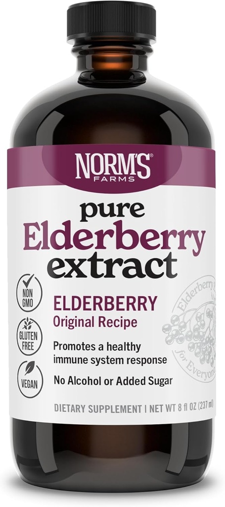 Norm's Farms Pure Elderberry Extract - 米国で唯一のエルダーベリーから作られた - 免疫、酸化防止剤サポート、追加砂糖、添加剤、ビーガン、グルテンフリー、非GMO、エルダーベリーチンキアルコール無料 - 8 Oz