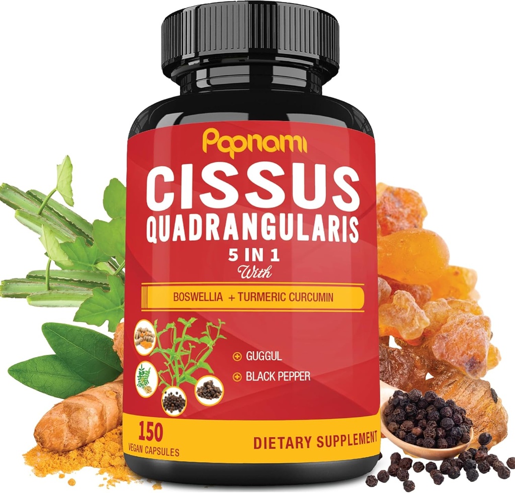 Premium Cissus Quadrangularis Capsules with Boswellia, Guggul, Turmeric, Black Pepper Extract - 150 Capsules - 5 Month Supply