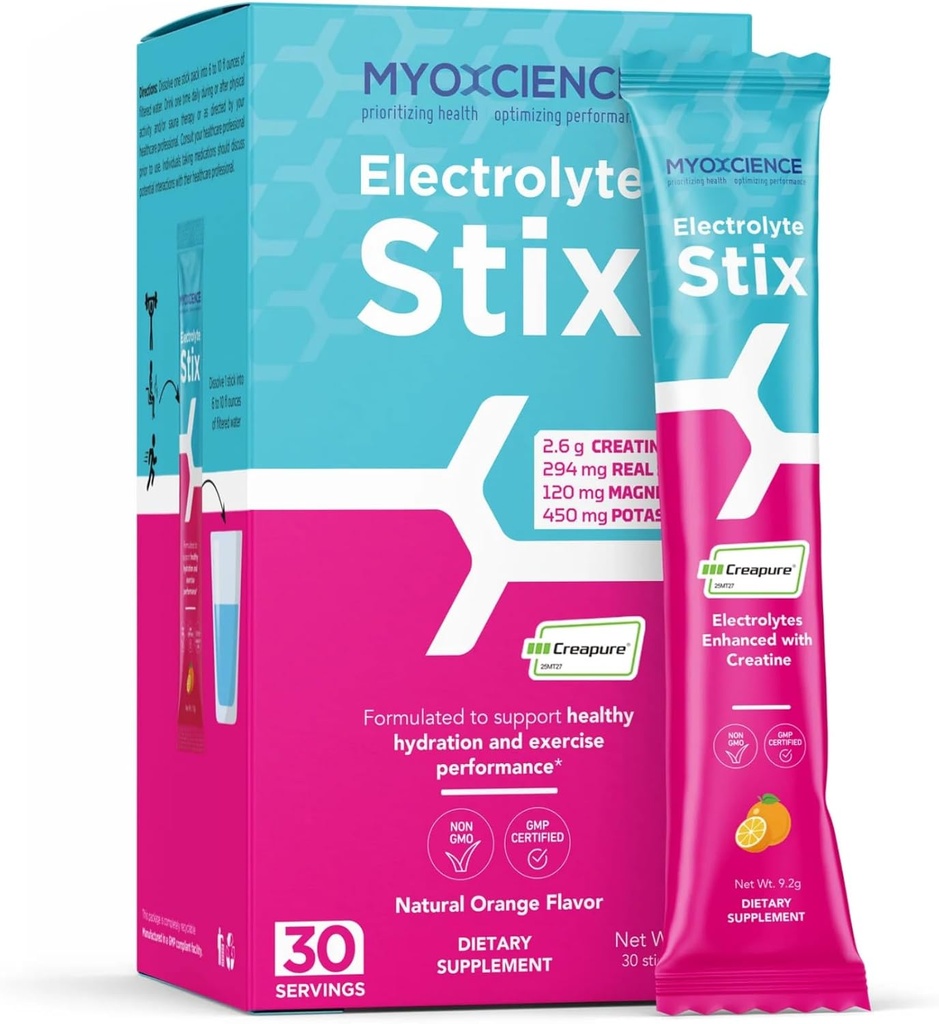 MYOXCIENCE 電解STIX | クレアチン電解液パウダー | エクササイズ・筋肉開発の回復(天然オレンジ味)(Stix 30カラット)