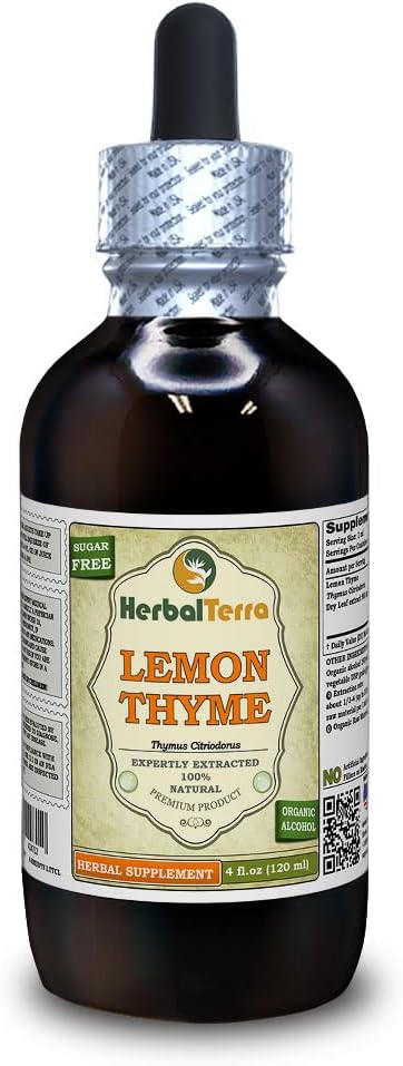 レモンタイム(Thymus x Citriodorus)チンキ、有機乾燥ハーブ液体エキス(ブランド名:HerbalTerra、米国製)4 fl.oz(120 ml)