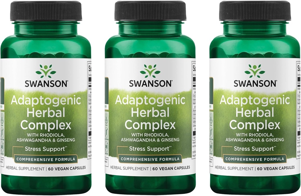 Swanson Rhodiola AshwagandhaのGinsengの複雑な気分エネルギー 免疫機能神経系ストレス サポート適応体ハーブの補足60のカプセル(3パック)