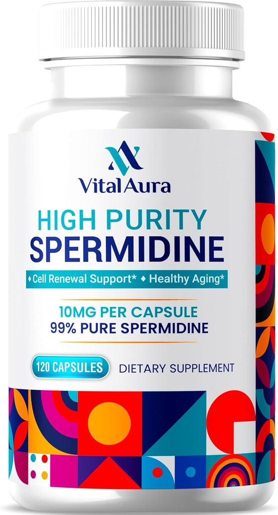 Vital Aura Spermidineの補足 - 10mg x 120のカプセル 健康な老化、頭脳および細胞の健康のための高い純度のSpermidineの4か月の供給 - 小麦のGermのエキスより100xより多くのPotent
