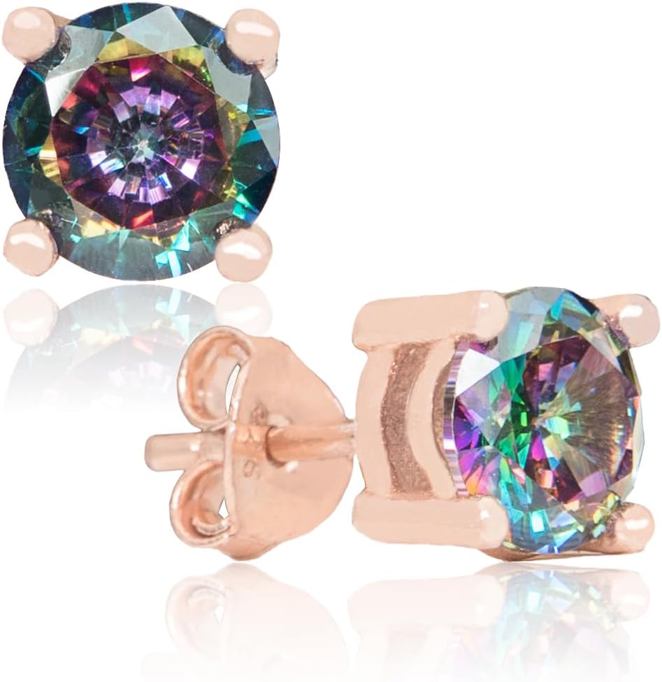 手作りのローズの金は自然な神秘的なトパーズの純銀製のスタッドのイヤリングをめっきしました