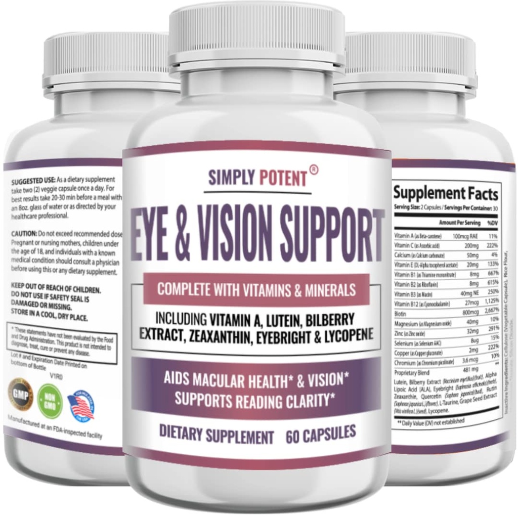 大人、自然な目及び視野の方式w/Vitamin A、Lutein、Zeaxanthin、Bilberryのエキス、Retina及びレンズ60の帽子のためのEyebright及びLycopeneのためのLutein及びZeaxanthinの目の健康の補足