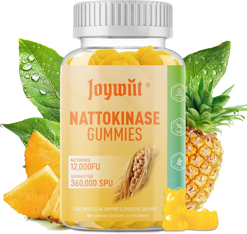 ナトキナーゼグミー12,000 FU, セラプターゼグミー360,000 SPUエンザイムサプリメントとBromelainパパイン & 循環器用インリン, ガット, 消化サポート, ビーガン, 非GMO, 60カウント
