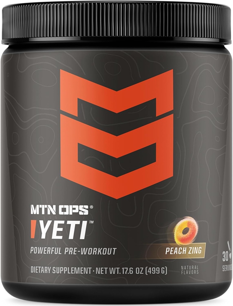 MTN OPS Yeti Pre-Workoutパウダーエナジードリンク(クレアチン、200mgカフェイン、BCAA、ベータアラニン、30サービングチューブ、ピーチジン)