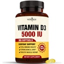 新しいAGE Vitamin D3 5000 IU 125mcg Softgels - サポート免疫サポート、強力な骨の健康 - 非GMO、グルテンフリー、乳製品フリー、1年の供給(360 Softgels)