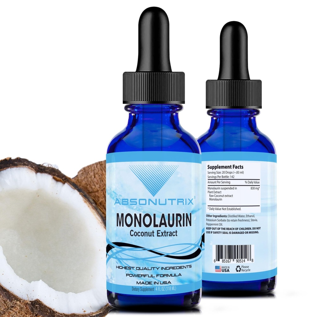 Absonutrix Monolaurinの液体のエキス- 4ozの液体、米国でなされる830のmg 142のサービング、速い吸収、質の強力な原料、非GMOのGMPの証明された設備、無給油性プロダクトa