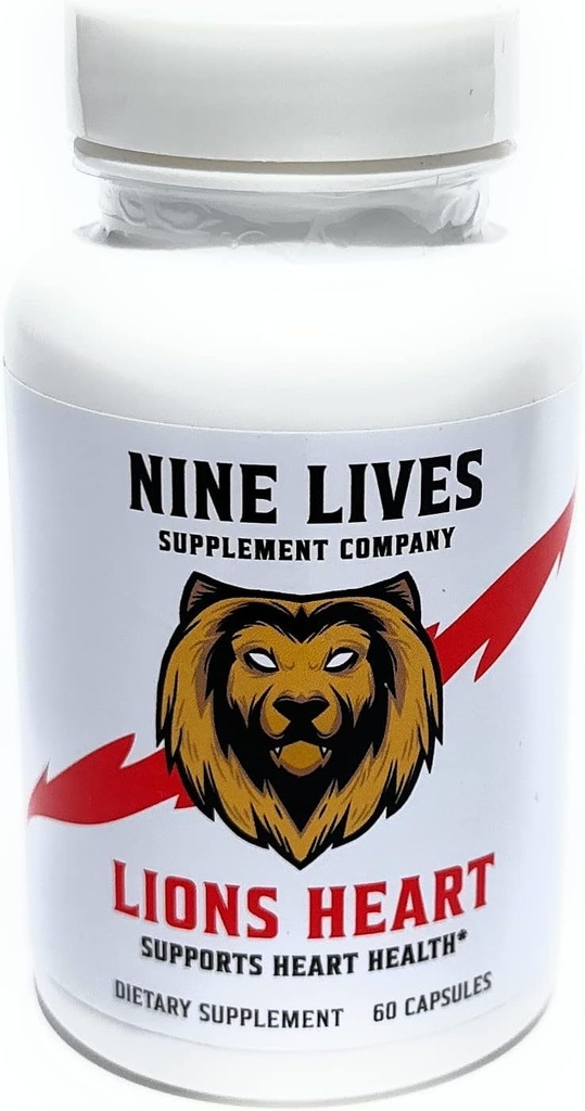 NINE LIVES Lions Heart Daily Life Supplement. CoQ10, Magnesium, L-Carnitine, Tautine, Nattokinase, Niacin