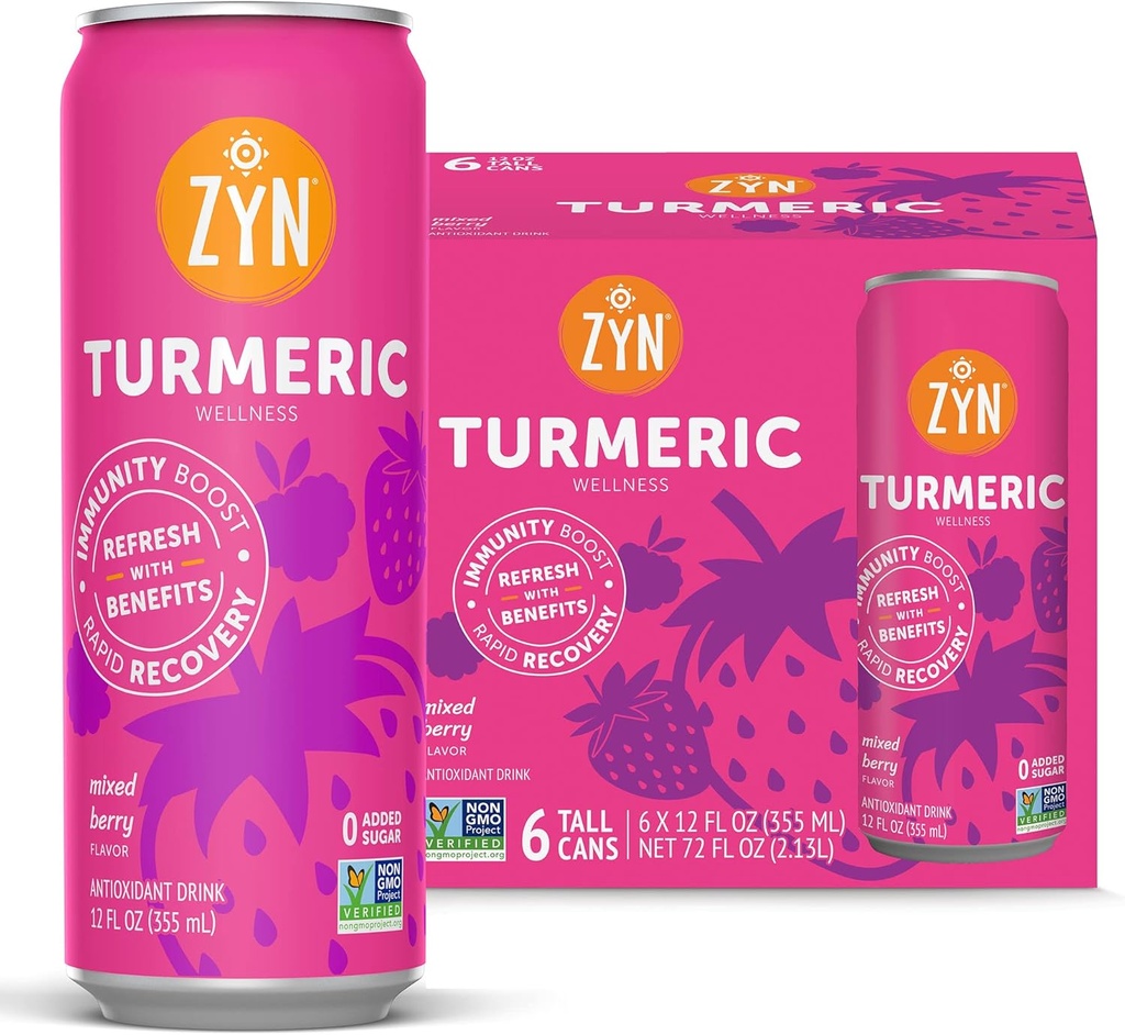 ZYNターメリックウェルネスドリンク6(パック)、ブラックペッパーと混合ベリー風味のターメリッククルクミンドリンク、追加砂糖、低炭水化物&低カロリードリンク、クリーン代替