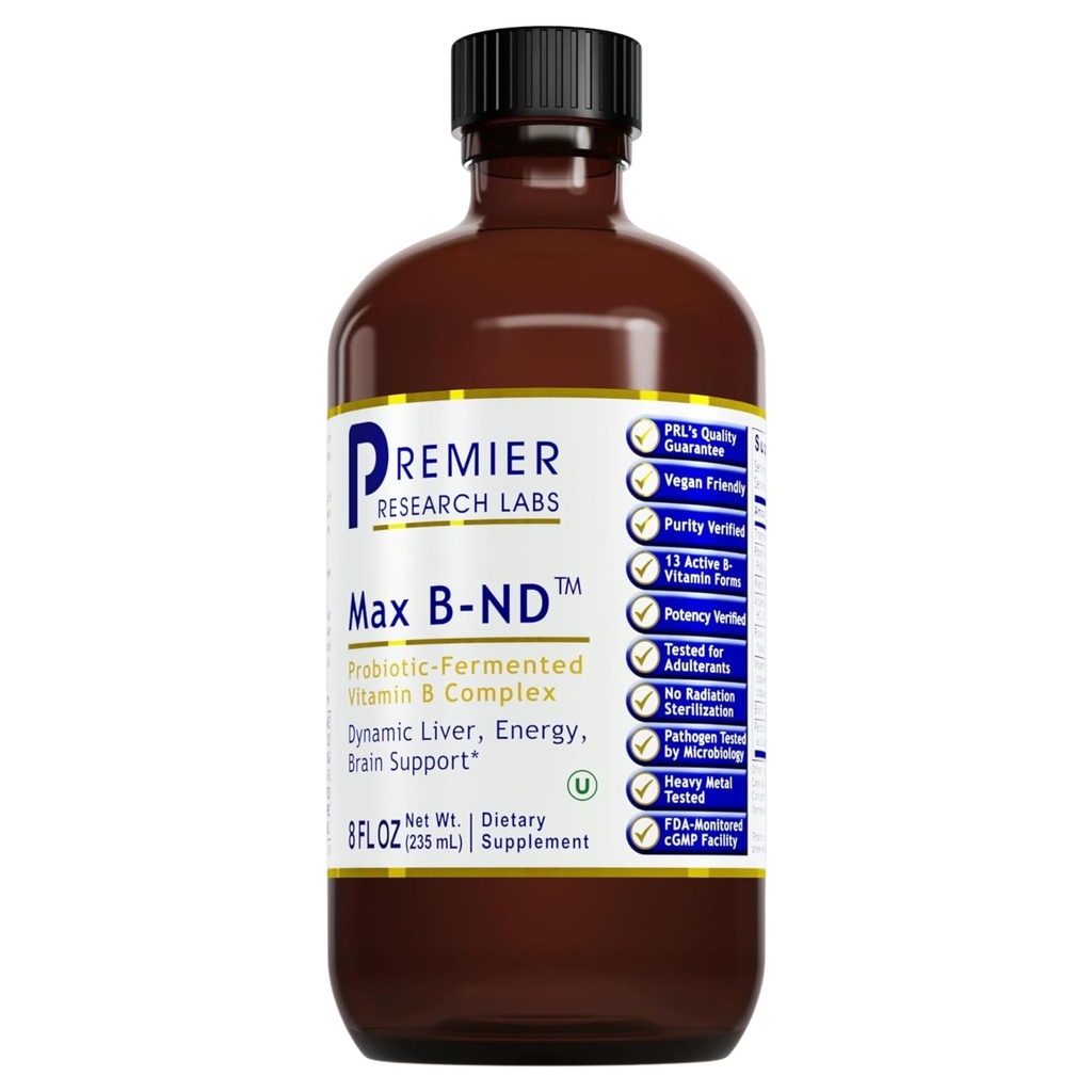 プレミアリサーチラボマックスB-ND - 肝臓と脳の健康のための液体ビタミンBコンプレックス、Theamin、B12&B6-8 Fl Ozボトルと男性と女性のためのサブリンガルドロップ
